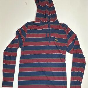Vans Mens Hoodie Drawstring OFF The Wall Logo Striped Red Size Large